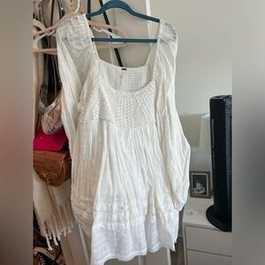 Free People Long Sleeve Mini Dress - White - Size Large